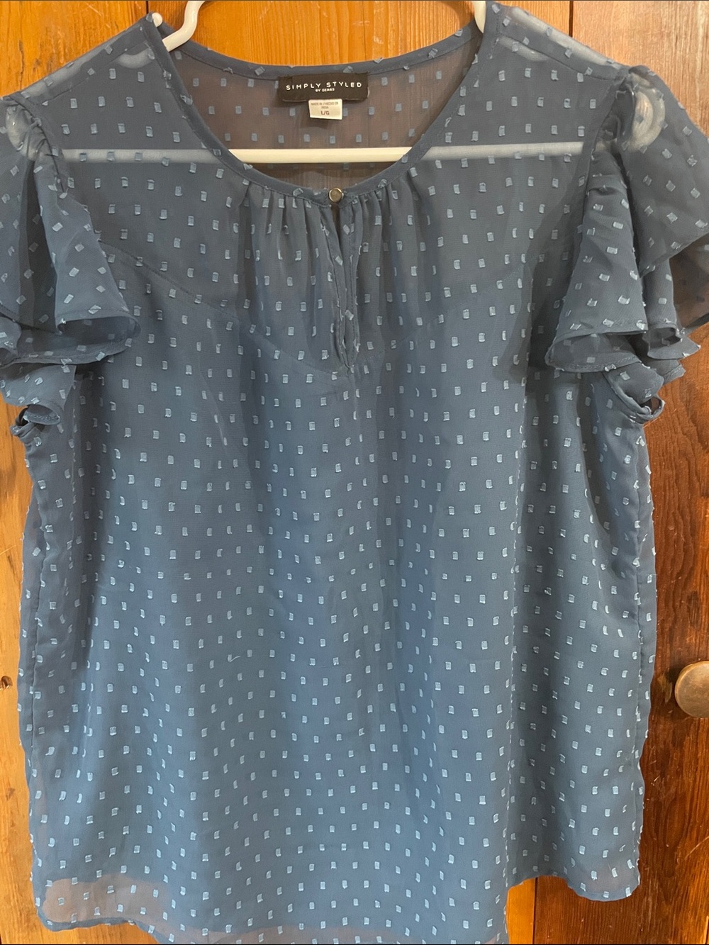 Simply Styled Slate Blue Dot Flutter-Sleeve Blouse